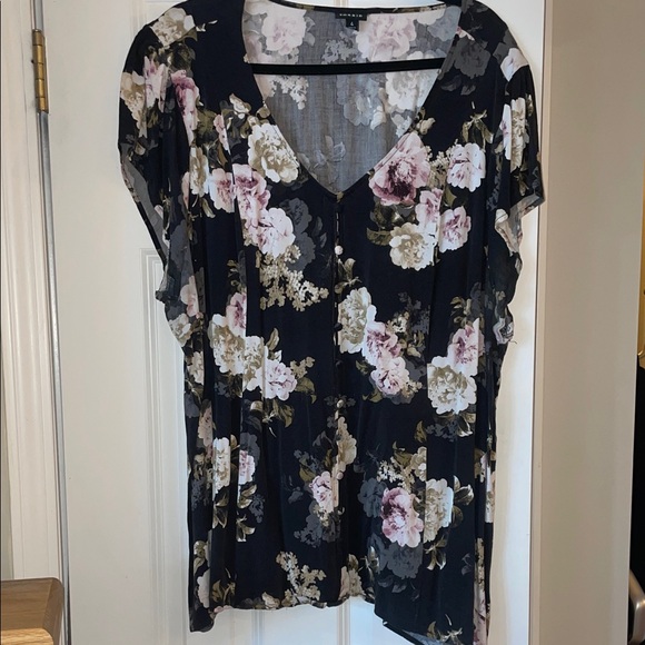 torrid Tops - torrid Black Floral V-Neck Tunic with Pink & Cream Blooms